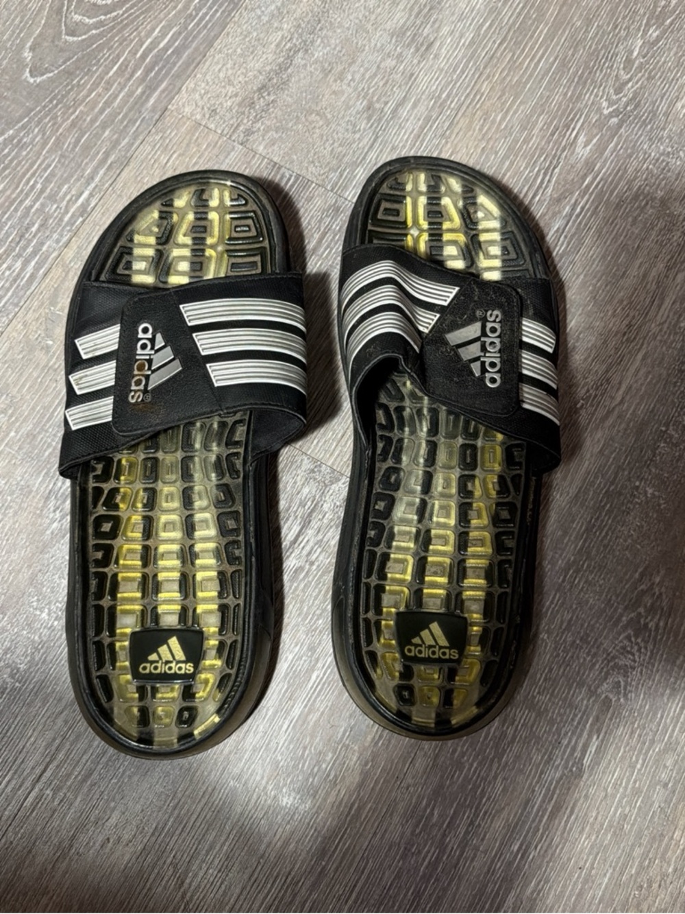 adidas Black Slide Sandals with Yellow Cushion Insole